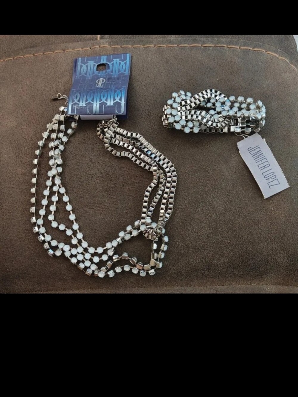 Jennifer Lopez Multi Strand Simulated Crystals Necklace & Pendant Set NWT.
